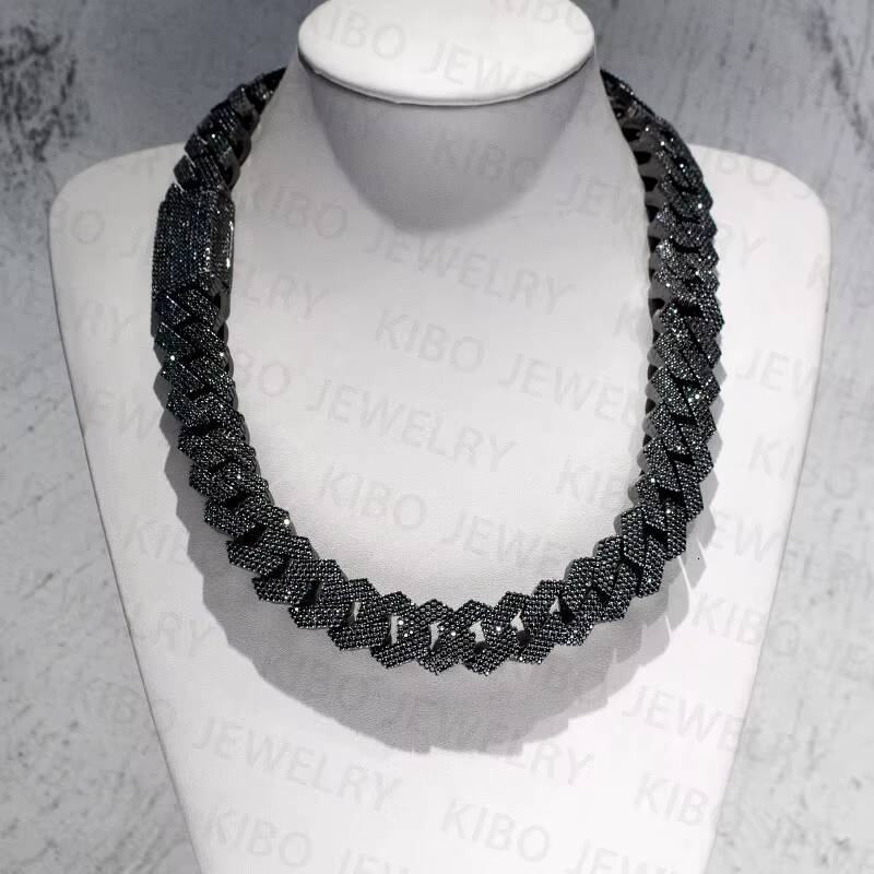 High Quality Black Gold Moissanite Hip Hop Jewelry 20mm Cuban Link Chain 925 Silver Iced Out Cuban Chain Necklace