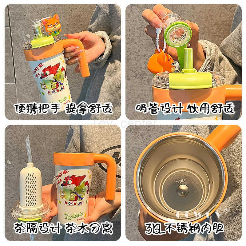 Disney Zootopia Judy Hopps Nick Wilde Thermos large capacity easy to carry outdoor home office cup childrens birthday gift H251203