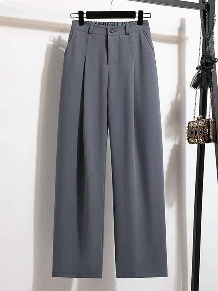 High waisted womens suit pants straight office ladies Korean fashion mens casual button loose womens black pants 250411