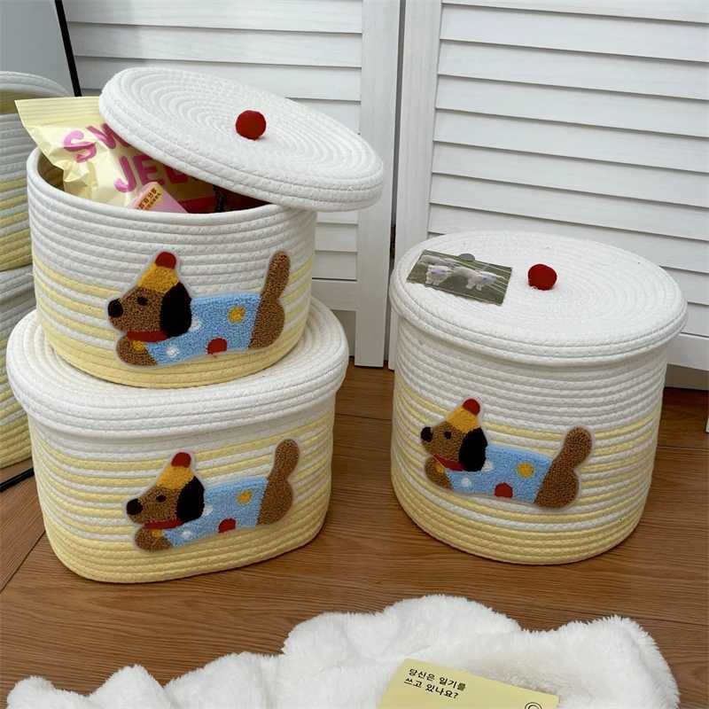 Cute Cotton Woven Toy Storage Basket with LidDustproof Desktop Organizer for ToysHe Decor Stylish Decorative Storage Bin Box Y251112