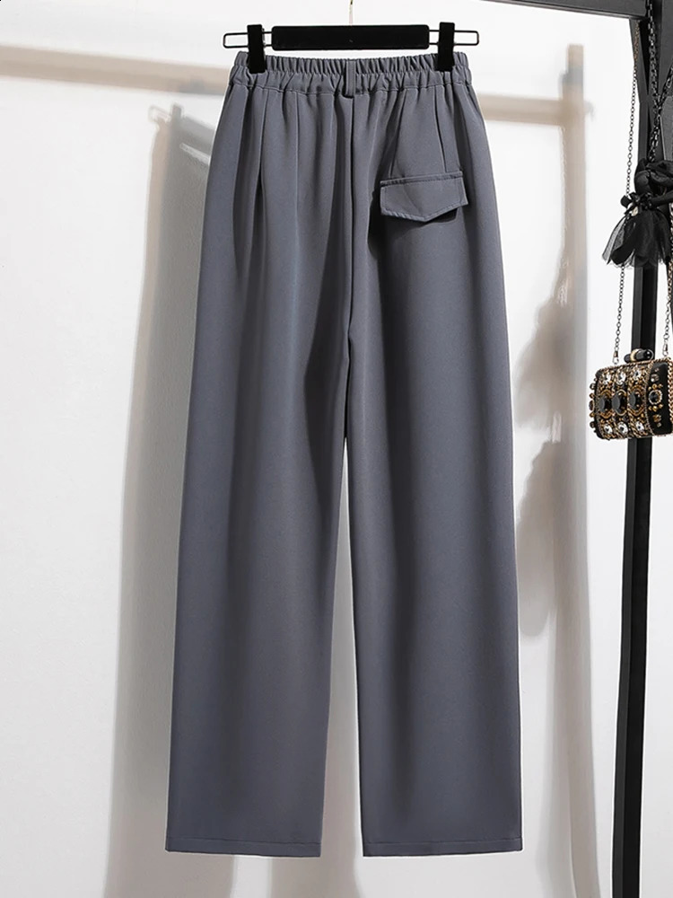 High waisted womens suit pants straight office ladies Korean fashion mens casual button loose womens black pants 250411