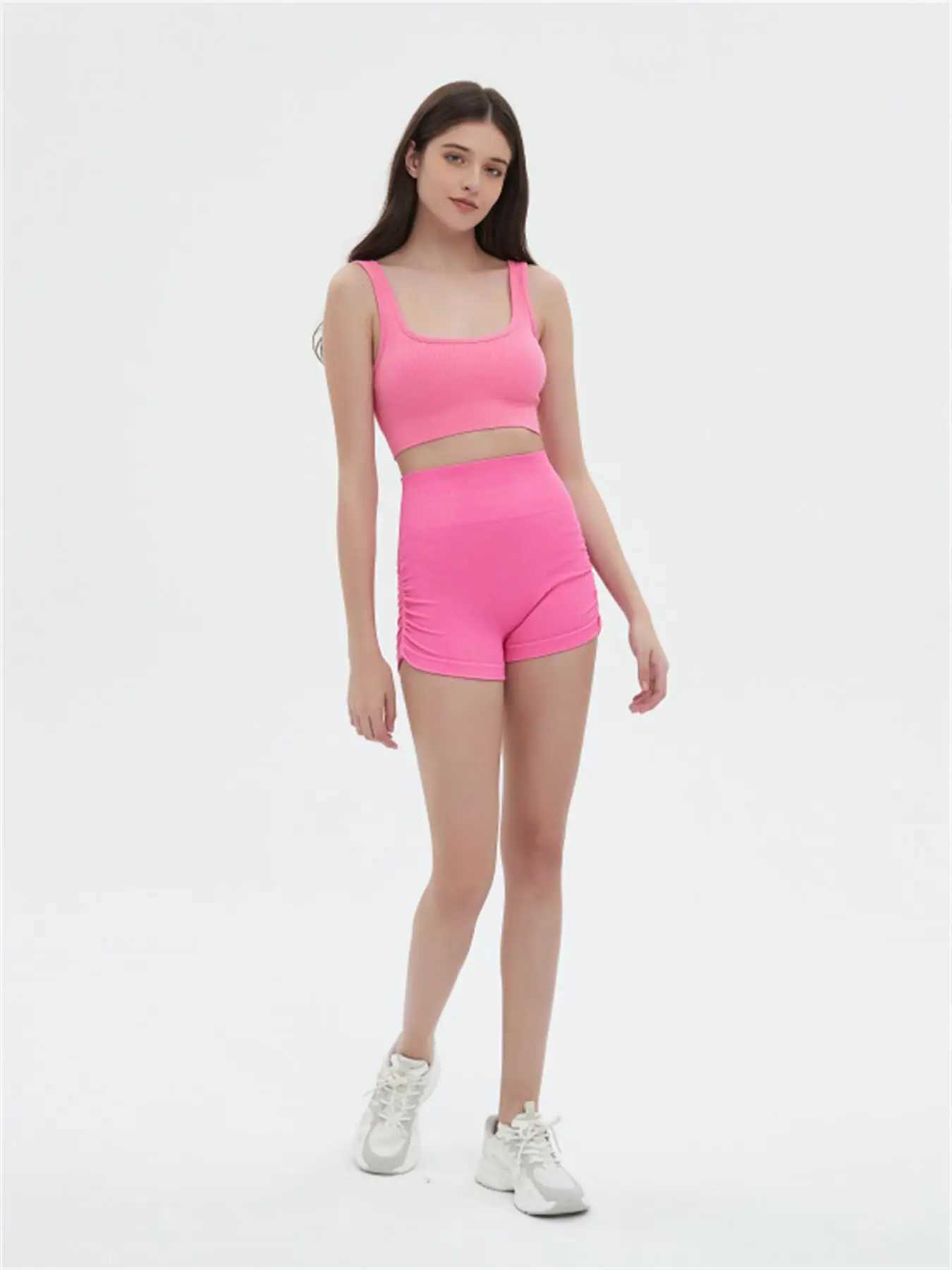 Summer peak but fitness shorts womens sports three quarter pants solid color pleated yoga pants High bounce hip lift leggings Y250412