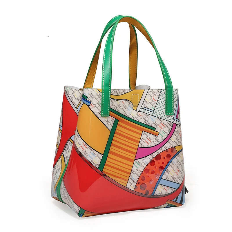 CHHC New Handbag Large Capacity Women's TPU Bucket English Printing Creative Color Contrast Design Bag