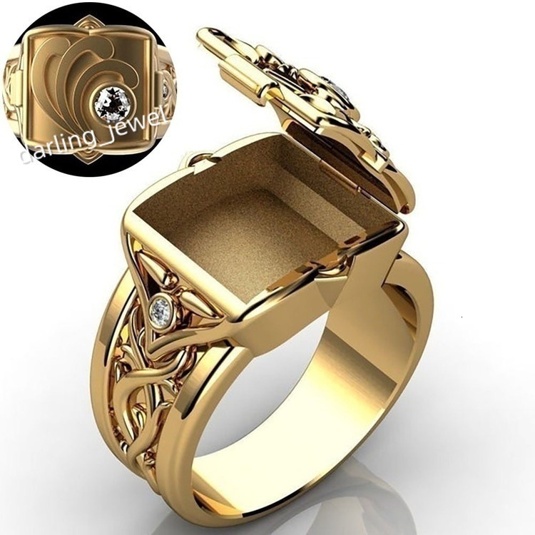 Fashion Mens Brass Ring Hip Hop Punk Creative Box Clamshell Ring