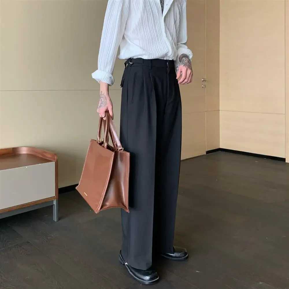 White mens Trouser wide leg bag mens summer pants 2024 elegant Chinese mens anti wrinkle relaxation classic retroXJ250412