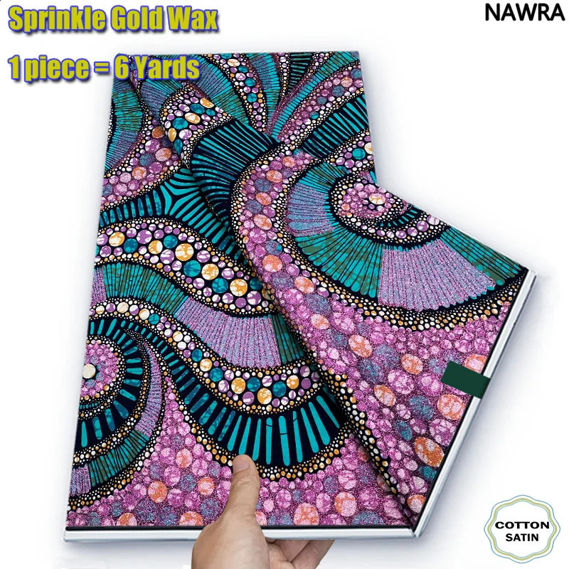 2024 African Grand Golden Wax Fabric Ankara Glitter Golden Wax Soft Flash Gold Print Batik High Quality Pagne Purple Women 250407
