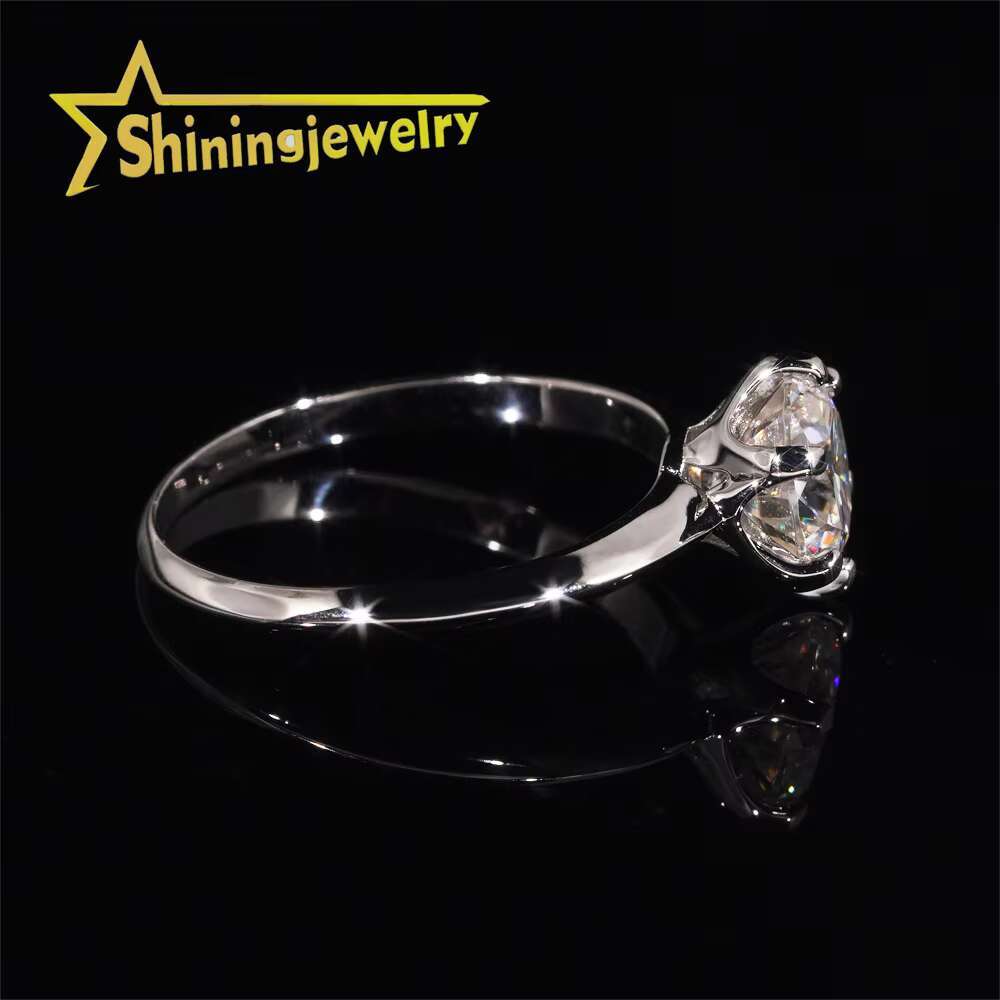Wholesale Price Classic 6 Prong Setting 2Ct 8mm Moissanite Engagement Ring 925 Silver Solitaire Ring for Women