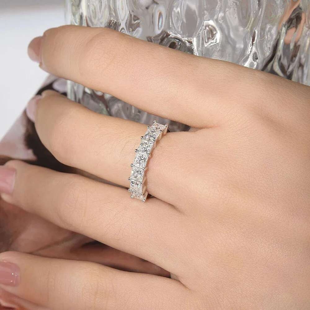 3.5*3.5mm Princess Cut All Moissanite Engagement Rings for Women Simulated Diamond 925 Sterling Silver Wedding Band Fine Jewelry