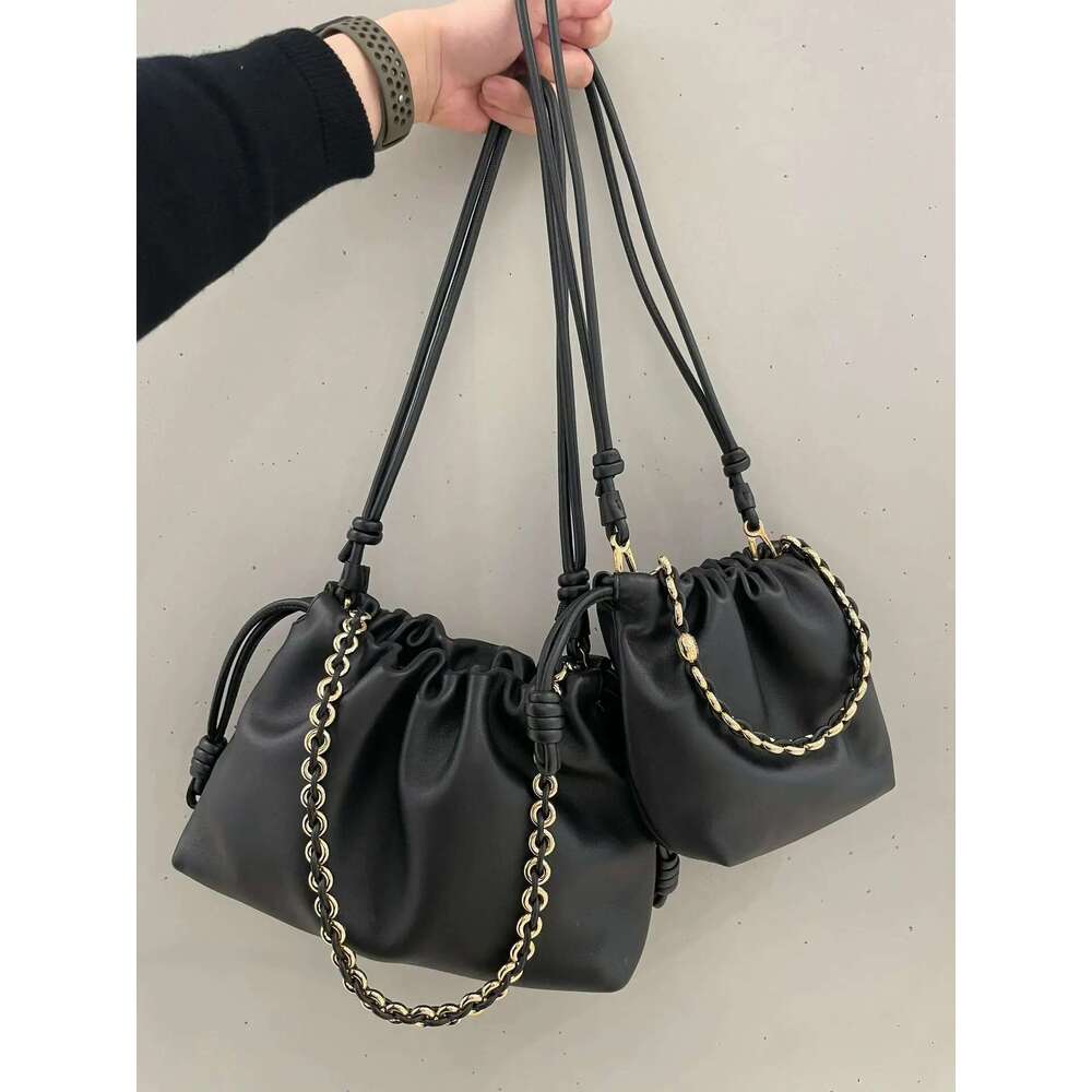 Genuine Leather Drawstring Chain Fortune Cloud Soft Fashion Single Shoulder Crossbody Bucket Bag