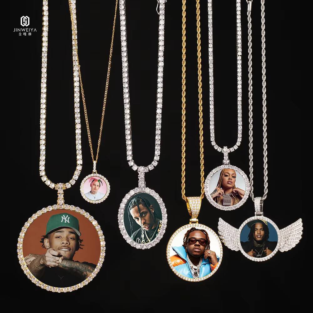 JWY Hip Hop Supplier CZ Moissanite Custom Pendant Photo Frame Pendant Round Shape Iced Out Photo Pendant