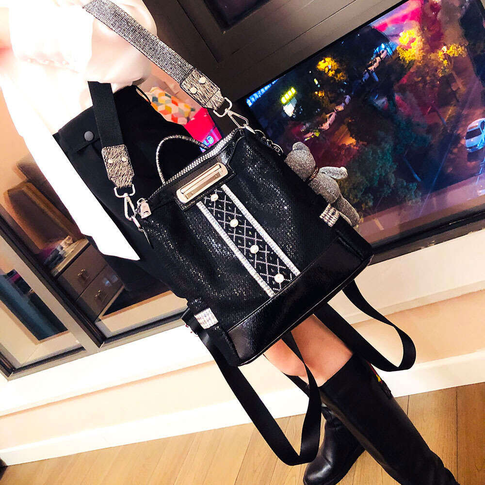Backpack Kuerduo Instagram Large Capacity Sequin Backpack for Women New Fashion Versatile Single Shoulder Bag