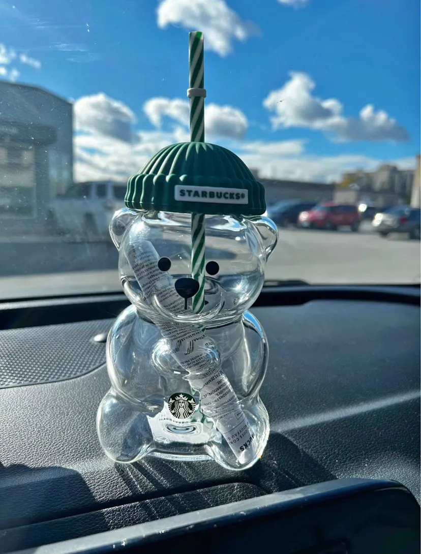 20oz Star bucks Bearista Glass Bear Cup With Straw Cute Transparent Tumbler With Hat For Iced Coffee Cold Drink Christmas Gift Bearista 2025 Limited Edition New