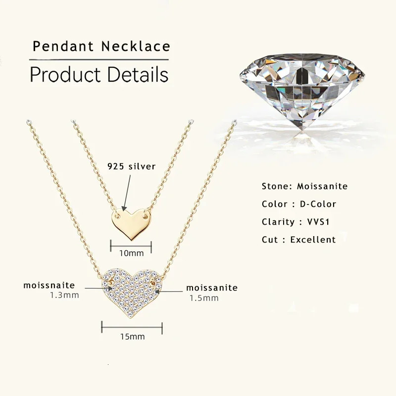 Collar Plata 925 Sterling Silver Heart Pendant Necklace 1.5mm 1.3mm Necklaces For Women Double Chain Jewellry 250411