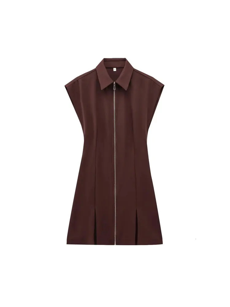 TRZA Womens Fashion Front Zipper Mini Dress with Collar and Short Sleeve Vestidos Mujer 250414