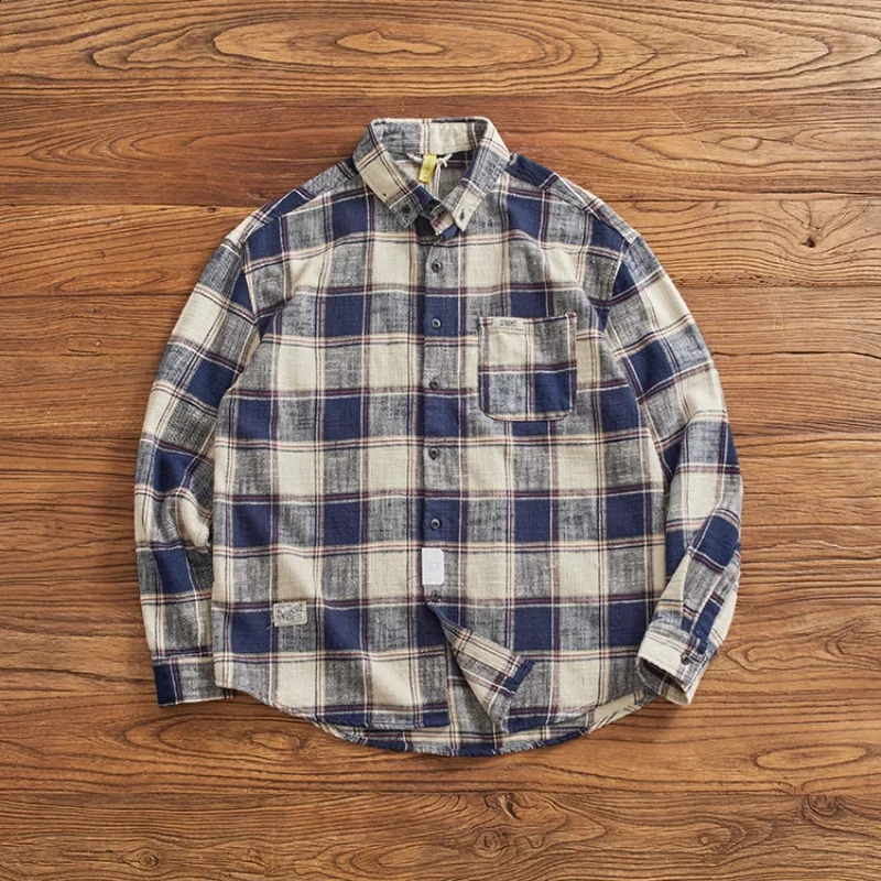 Classic retro plain mens long sleeved shirt for autumn and winter British casual winter mens heavyduty cargo shirt 250411