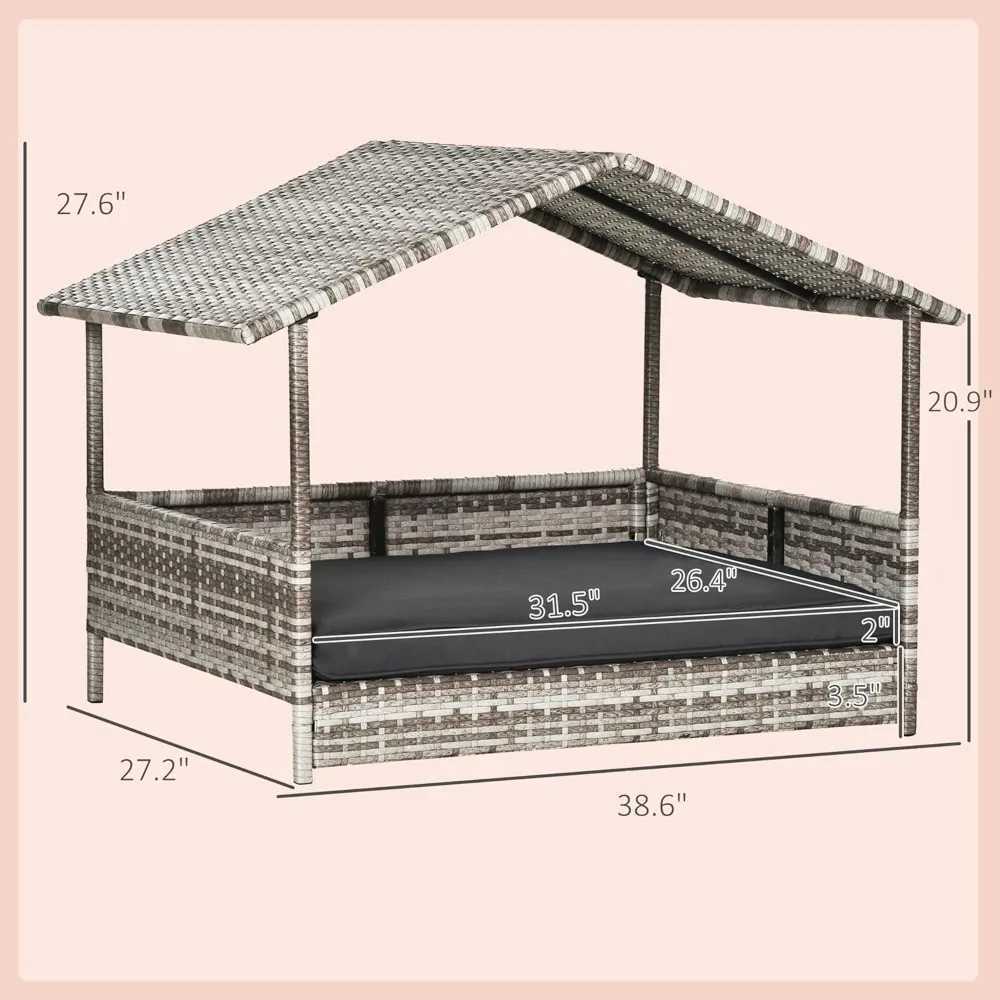 Outdoor dog house with roof Rattan dog bed with waterproof pad small and medium-sized dog bed X250412