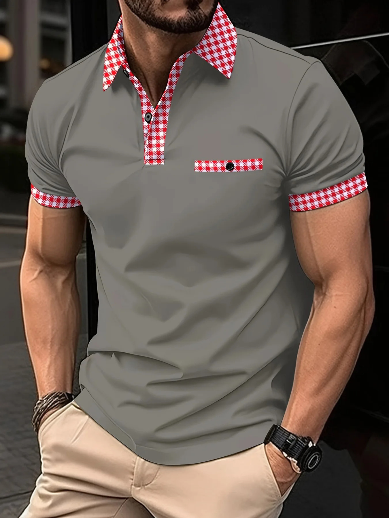 Mens solid color casual short sleeved polo shirt mens plus size summer mens thin solid color short sleeved shirt 250409