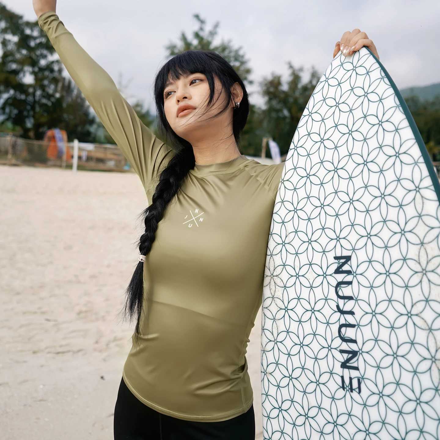 Nu-June Rashguard Women Surf Tops Wear Set Long Sleeve Quick Dry Sportswear Diving Shirts Beach Swimwear for UV ProtectionW251113