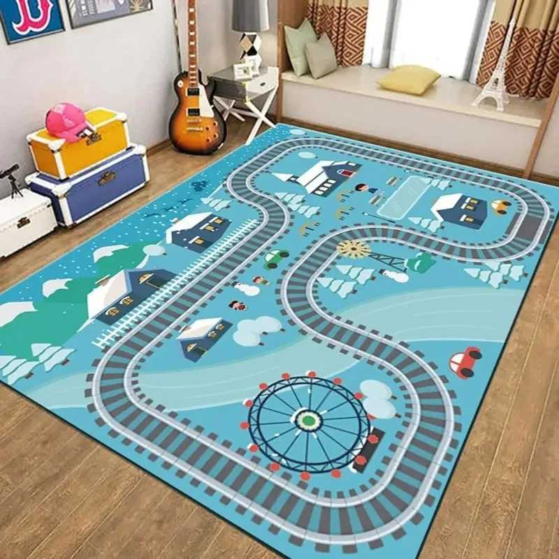 Traffic Road Childrens Play Mat Anti slip Home Decoration Carpet Washable Floor Mat Used for Living Room Sofa Coffee Table Area Carpet S25414