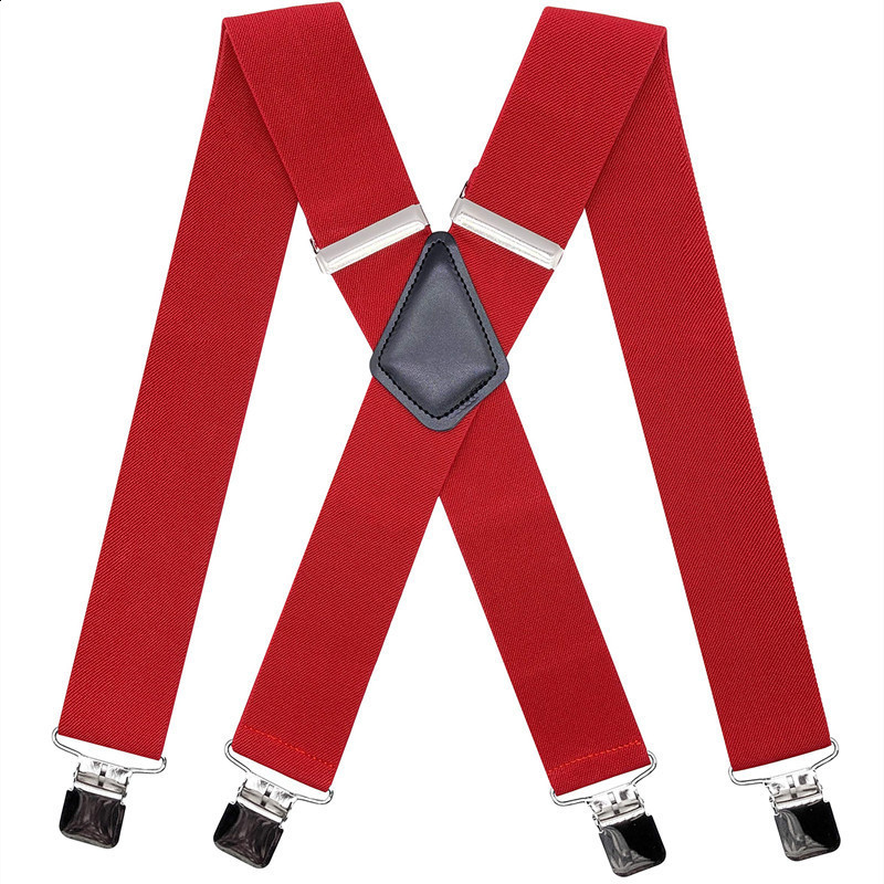 Plus Size 50mm Wide Men Suspenders High Elastic Adjustable 4 Strong Clips Suspender Heavy Duty X Back Trousers Braces 5 Colors 220701