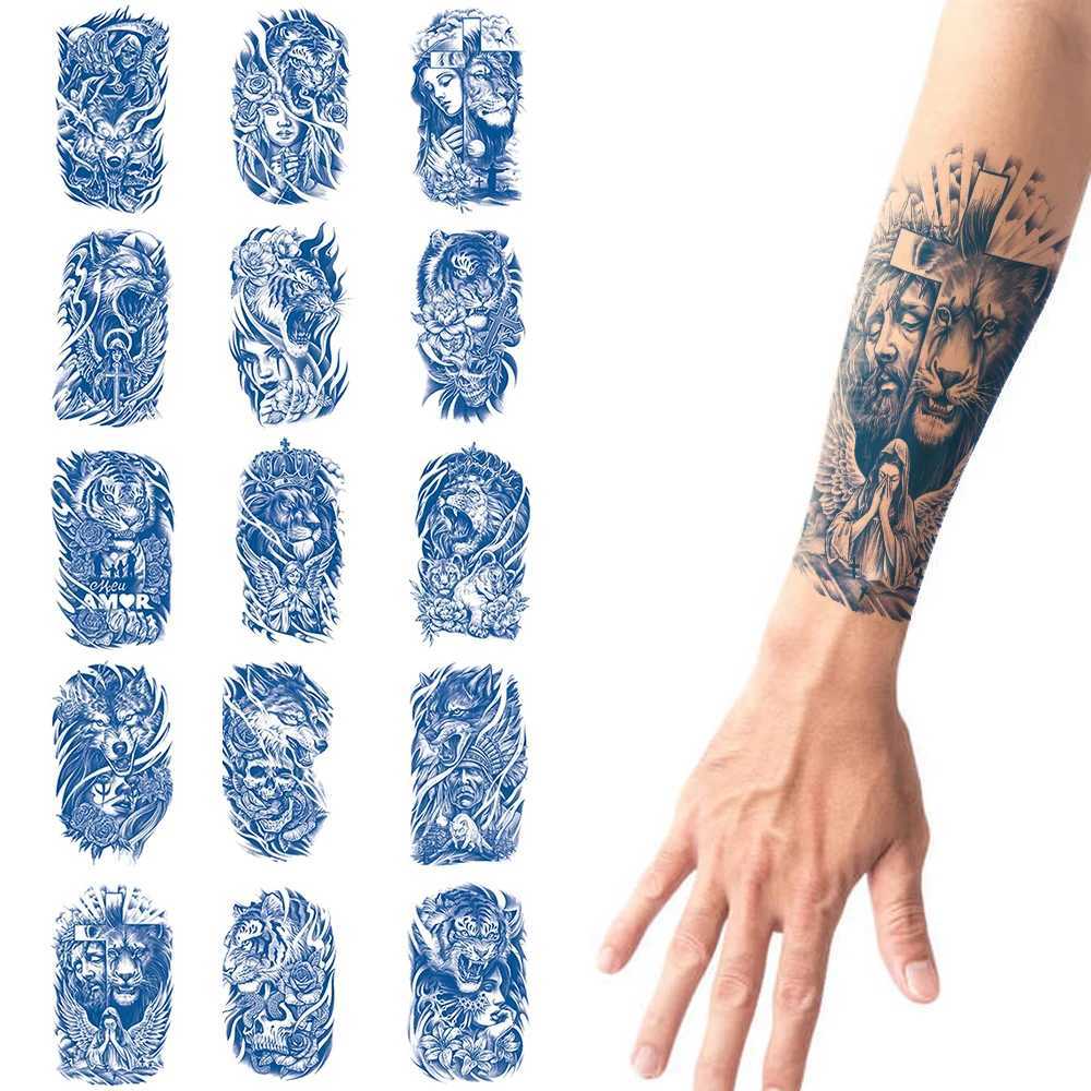 Durable waterproof juice temporary fake tattoo sticker beast lion tiger wolf skull cross angel female cool body artXJ25414