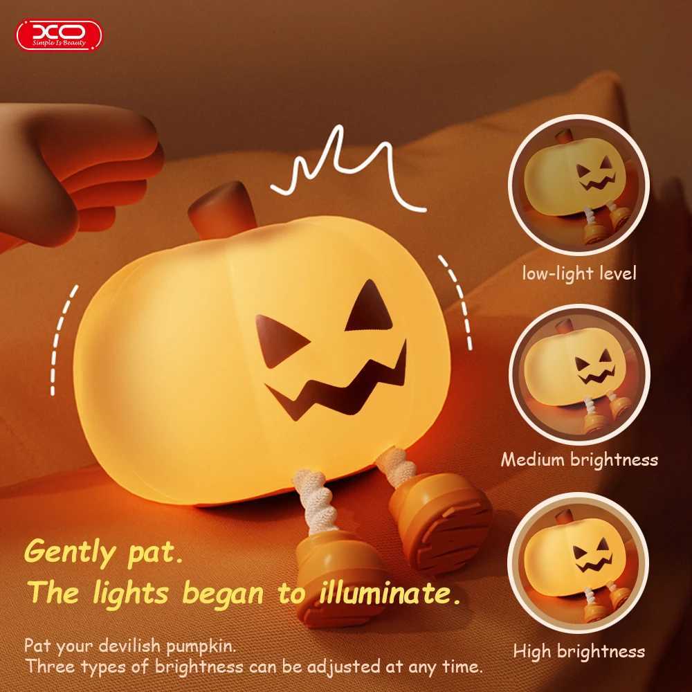 Pumpkin Night Light Cute Soft Silicone Safe Lamp Decorations Timing Dimmable Bedside Decor Kids Babies Halloween Gifts M251114