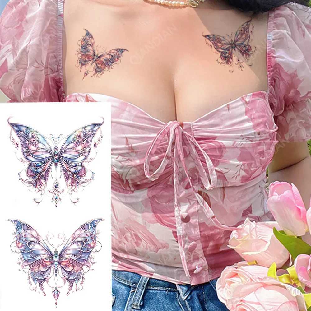 Colorful Butterfly Waterproof Temporary Tattoo Stickers Half Arm Art Fashionable Black Flower Beauty Transfer Washable TotemXJ25414