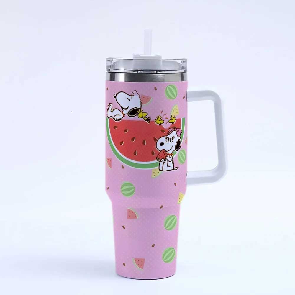 40oz Kawaii Snoopys Stainless Steel Insulated Straw Water Bottle with Handle High Capacity Travel Portable Car Cold Drinking Cup C251114