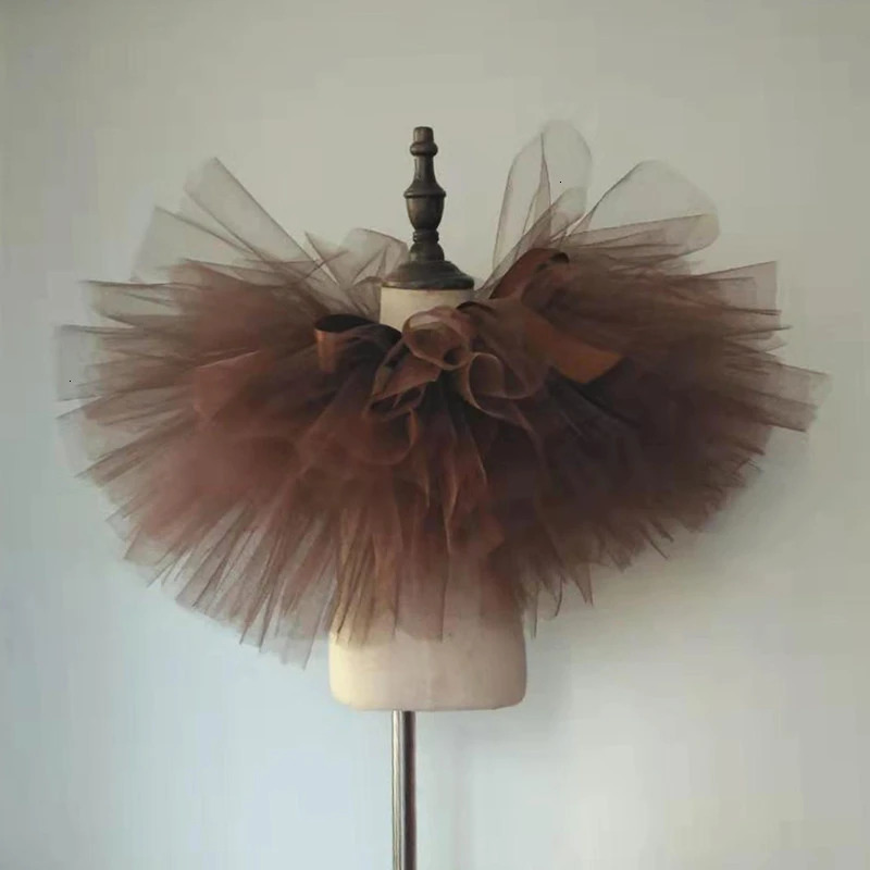 Tutu Skirt Coffee Brown Color Children Girls Costume Tutu Skirt Handmade Fluffy Ballet Dance Christmas Clothing kids 250411