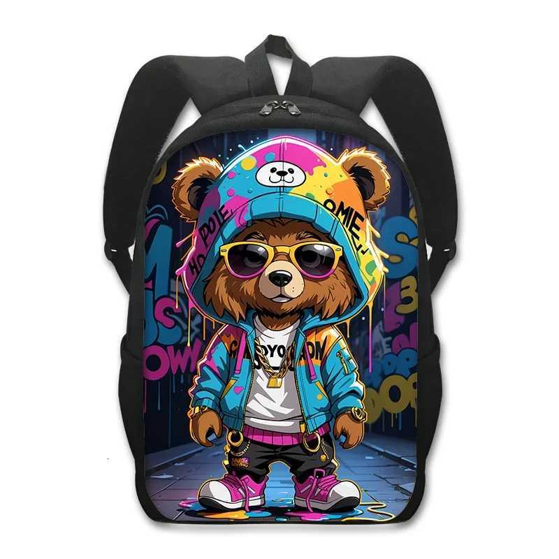 Kawaii Graffiti Bear Backpack Women Men Casual Rucksack Student School Bags for Teenager Daypack Hip Hop Travel Bags BookbagW251113