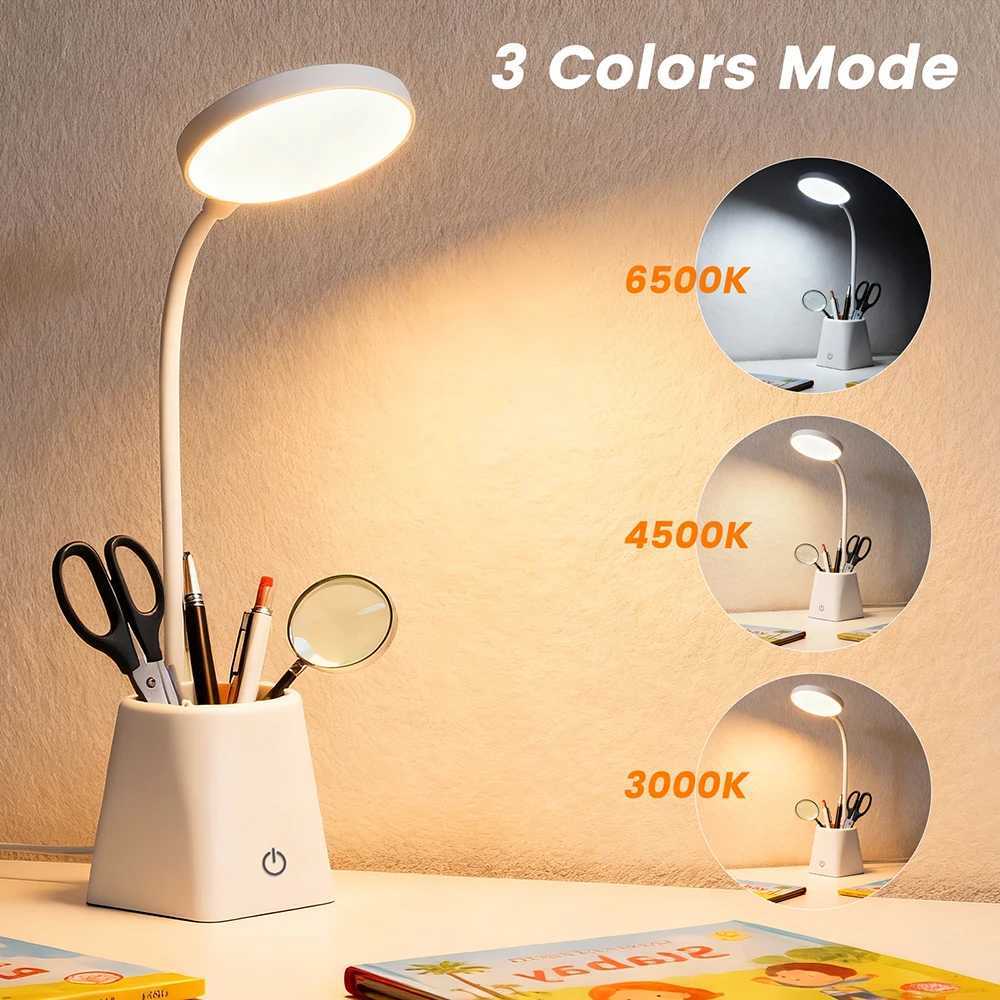 5V Portable LED Desk Lamp Brightness Adjustable Gooseneck Powered By USB Touch Dimming 3 Color Lighting for Reading Working M251114