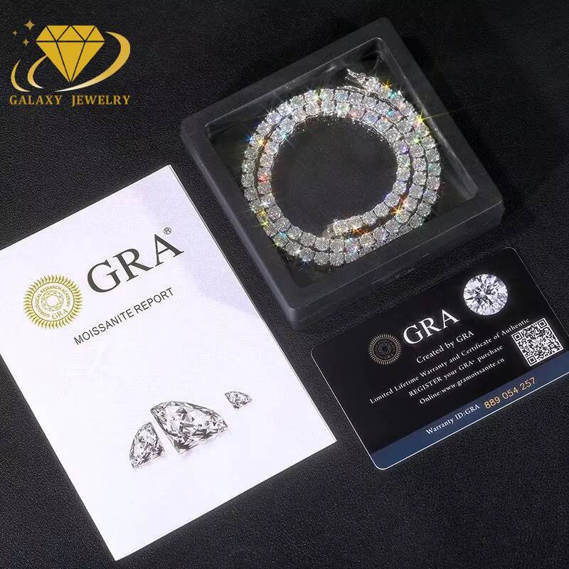Fashion Jewelry Tennis Necklace 925 Silver Round Brilliant Cut 4mm Iced Out VVS Moissanite Diamond Tennis Chain Hip Hop Men