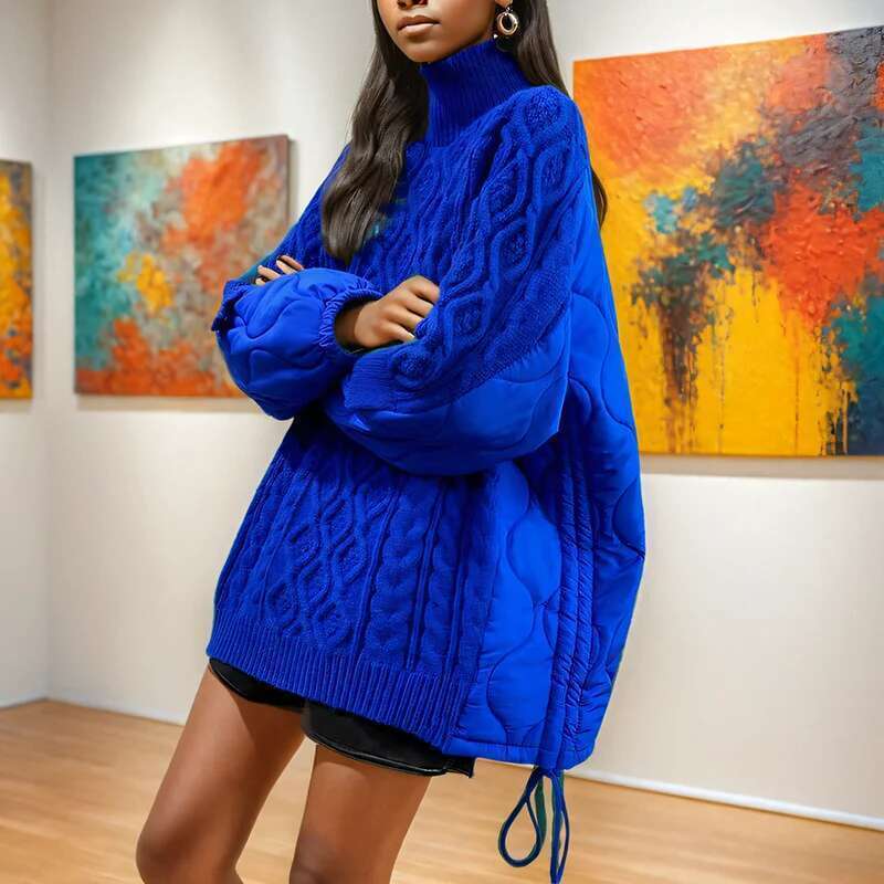 DEAT Fashion Women's Turtleneck Knitted Sweater 2024 Winter New Items Loose Casual Drawstring Thick Pullovers Female 33A2134