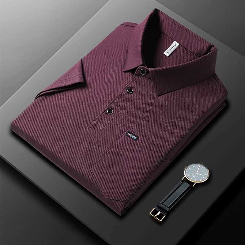 Summer silk short sleeved polo shirt mens solid patch work collar button pocket fashionable and simple casual button W250414