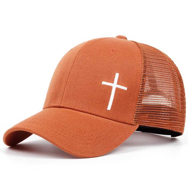 Mens cross embroidered mesh cap breathable baseball cap hip-hop cap summer casual truck cap unisex buckle cap W250414