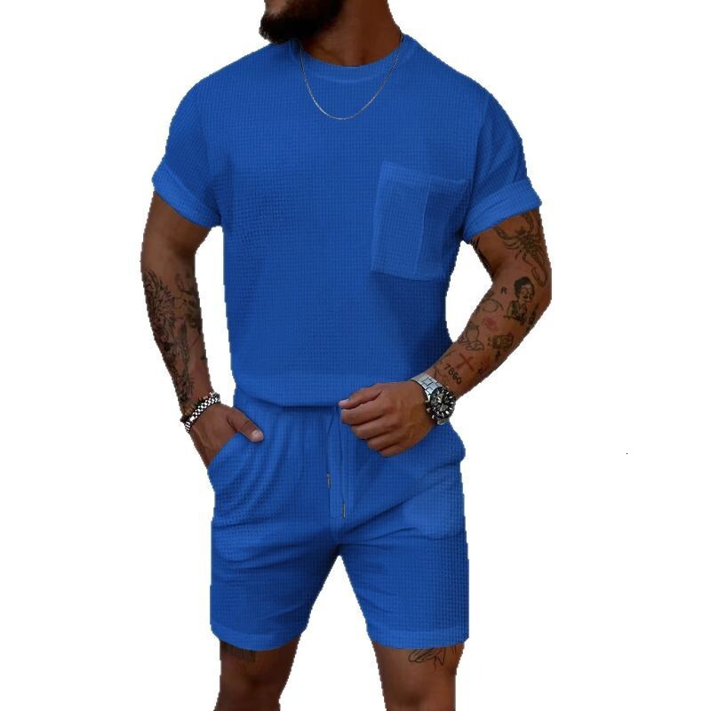 Men's short sleeved shorts two-piece casual sports round neck jogging suit