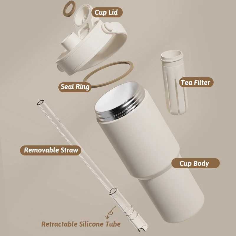 750ml Vacuum Flasks Thermoses With Straw Handle Thermal Mug Water Bottle 316 Stainless Steel Insulating Tumbler For Car C251114