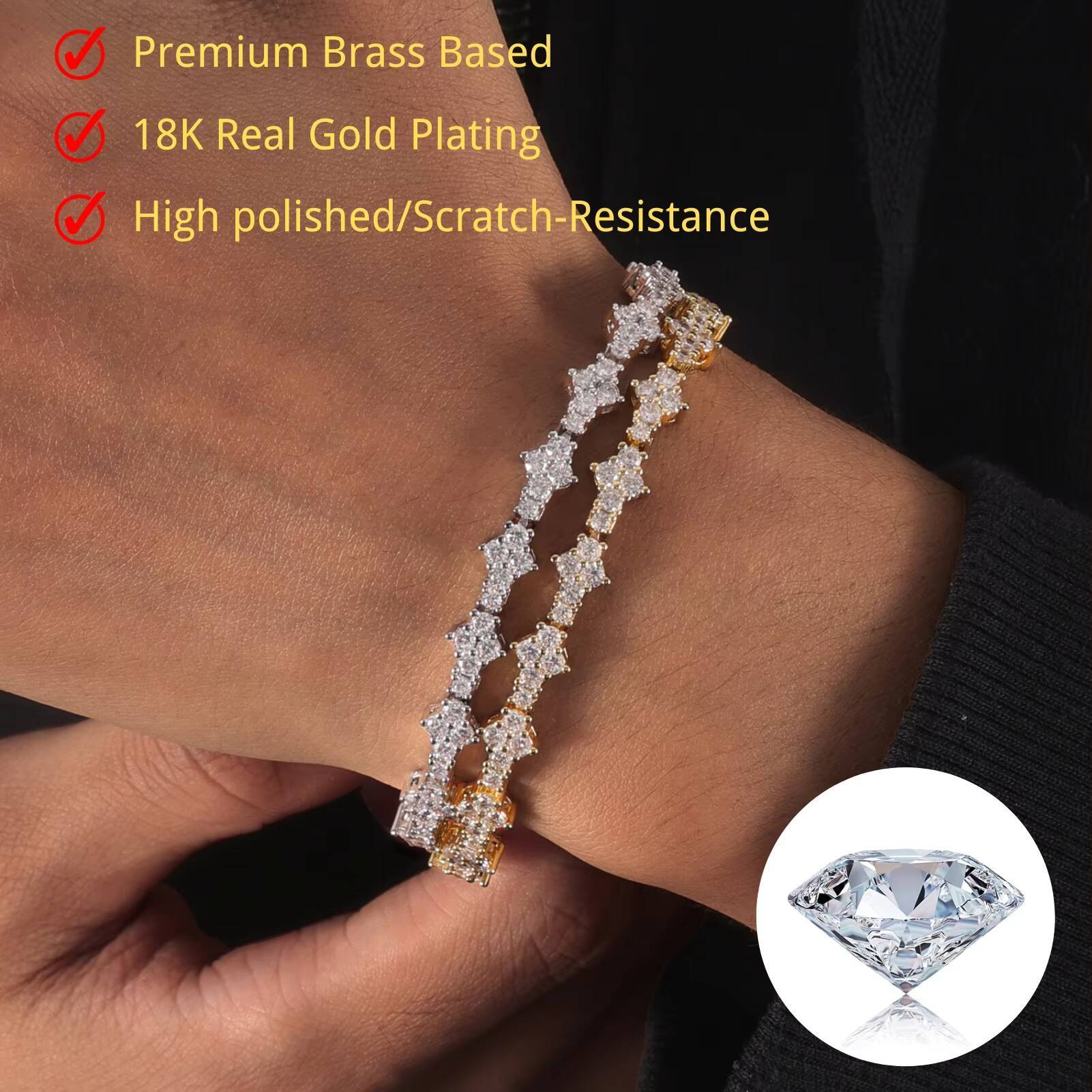 Hip Hop Star Jewelry Hot Sale 3mm 5A Cubic Zirconia Diamond Tennis Chain Brass With 18K Gold Plated Bracelet for Gift Wedding