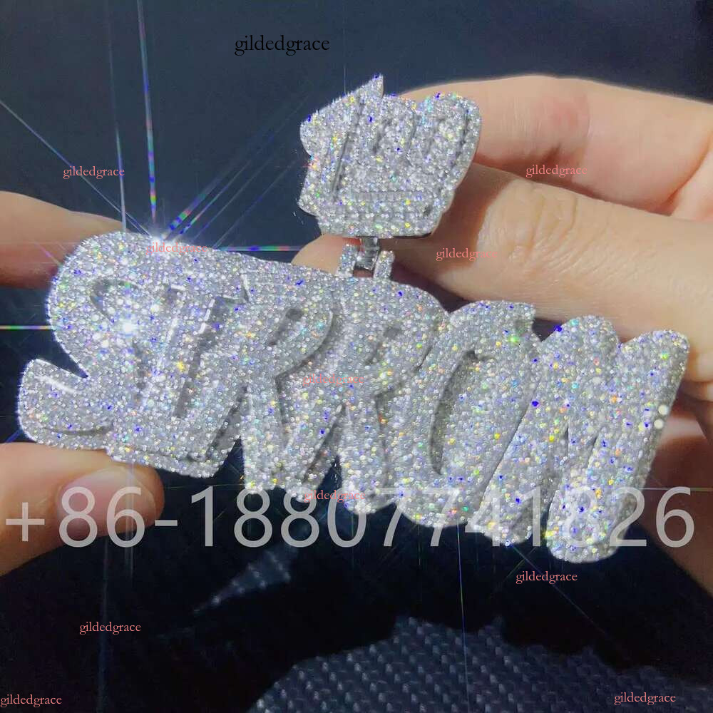 necklace moissanite chain Vvs Dia Sterg Sier Gold Iced Out Letter Pendan Cuban k Hip Hop Custom Name Pendant