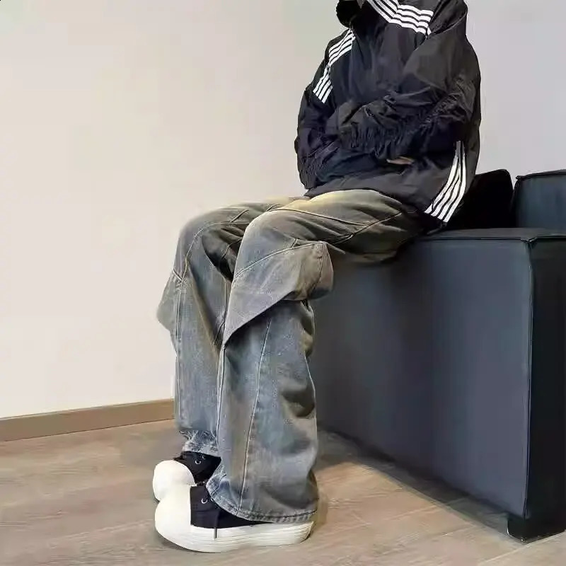 American style niche deconstruction of spring and autumn mens wide leg jeans Vibe trendy loose casual retro Vinta 250407