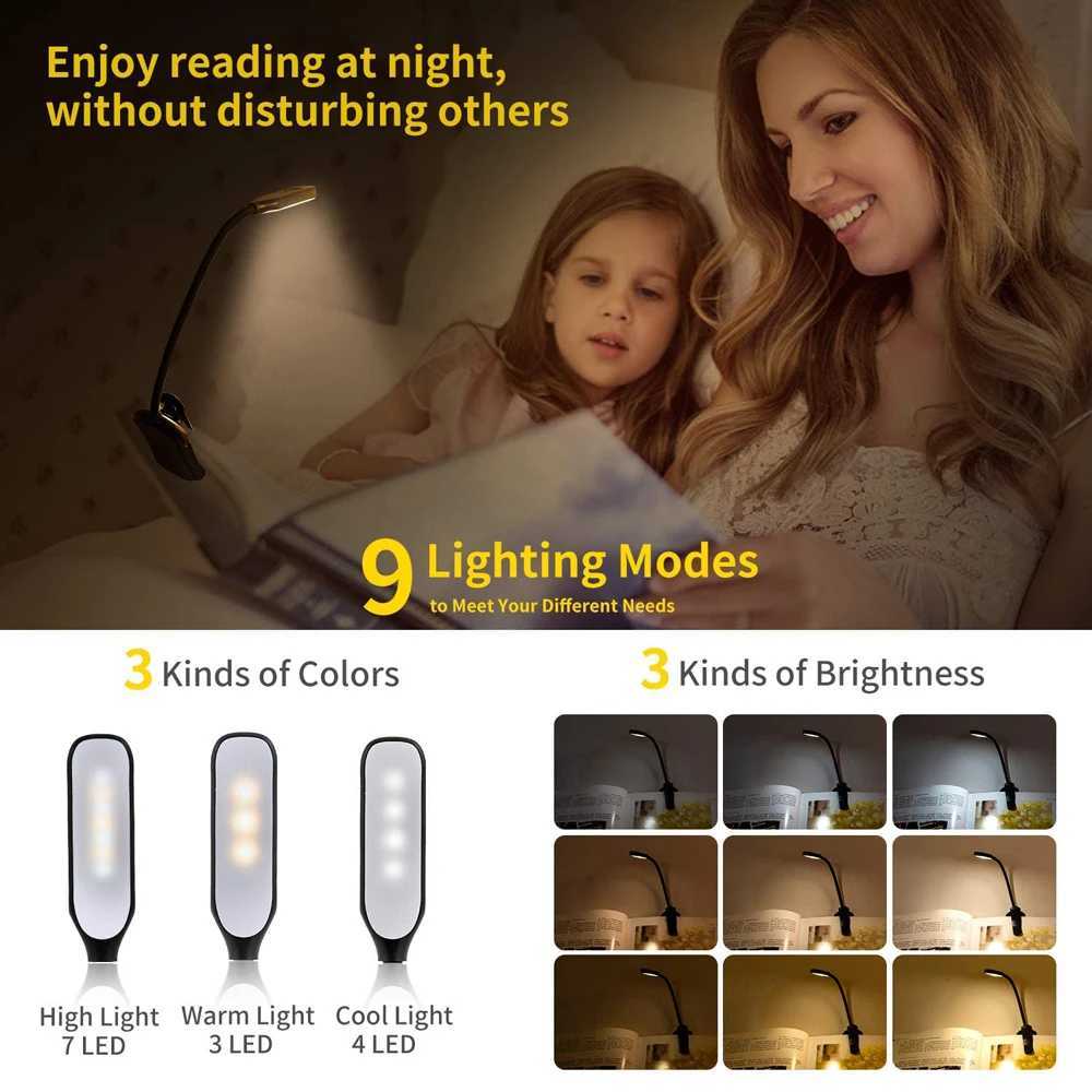 7 LED Book Light USB Rechargeable Reading Light 3-Level Warm Cool White Daylight Portable Flexible Easy Clip Night Reading Lamp M251114