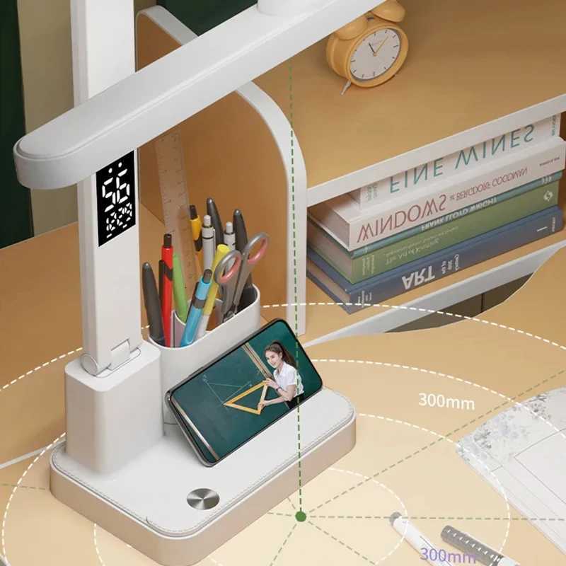 LED Learning Desk Lamp USB CharginG Holder Unilateral Clock Three-Level Light Source Adjustment Long Press Stepless Dimming M251114