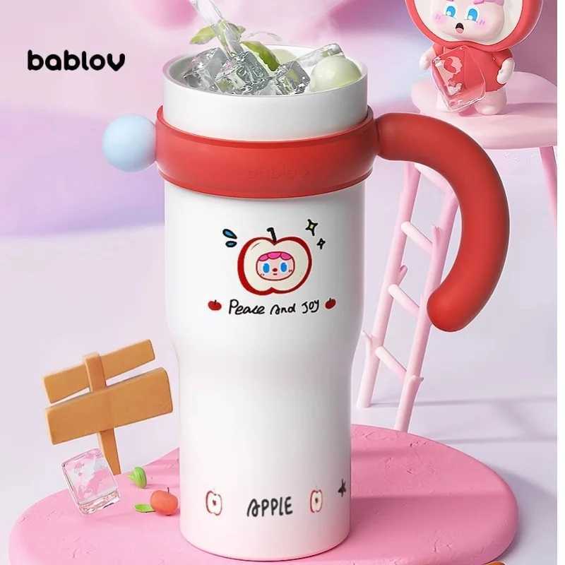 Bablov 800/1250ML Straw Thermos Cup Ceramic Inner Vacuum Flasks Large Capacity Water Cup Keep Cold Hot Camping Beverage Cup C251114