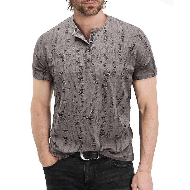 2025 mens short sleeved T-shirt mens fashion Henley shirt mens casual top