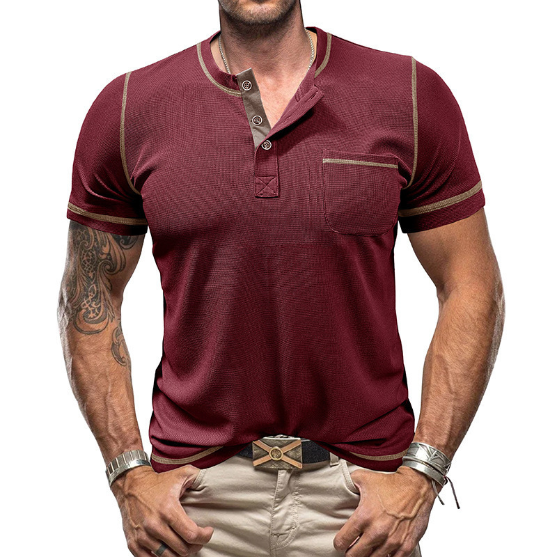American Henry shirt mens waffle short sleeved mens T-shirt summer mens base shirt