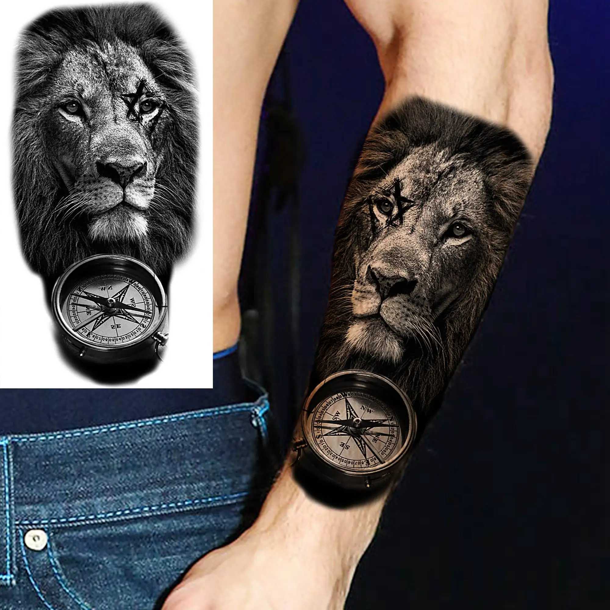 8 temporary black lion tattoos suitable for adults tribal fake eye tattoos black Spartan warrior washable tattoosXJ25414