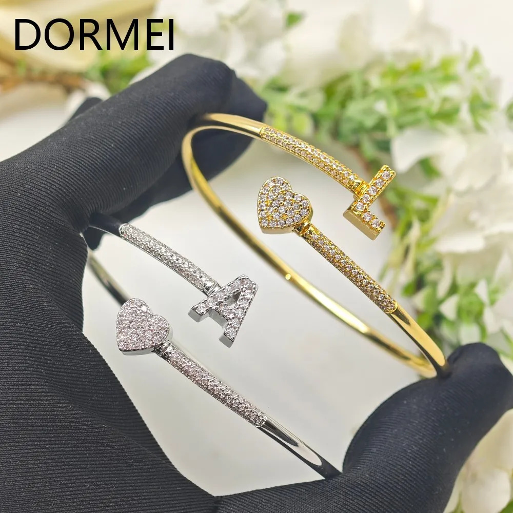 DOREMI Elegant Women Custom Initial Letters Charms Bracelet Full Cz Letters Staggered Bangle 250408