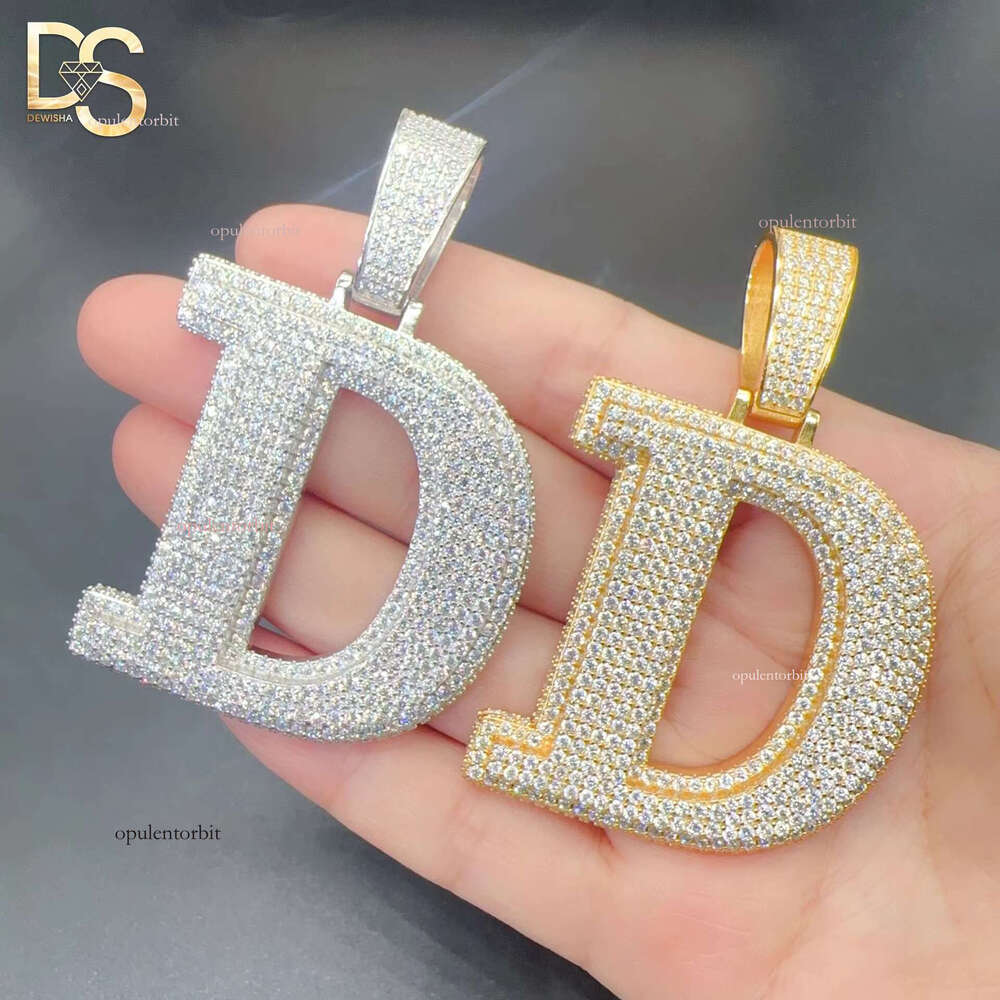 High quality chilled VVS Moissanite 14k gold and sier plated initial hip-hop letter D pendant