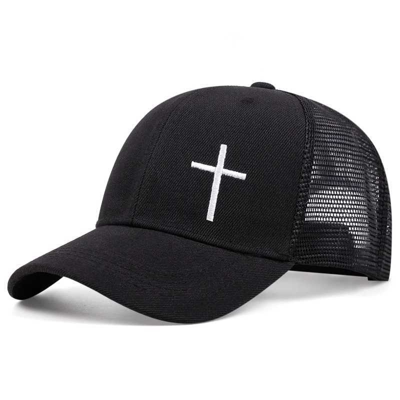 Mens cross embroidered mesh cap breathable baseball cap hip-hop cap summer casual truck cap unisex buckle cap W250414