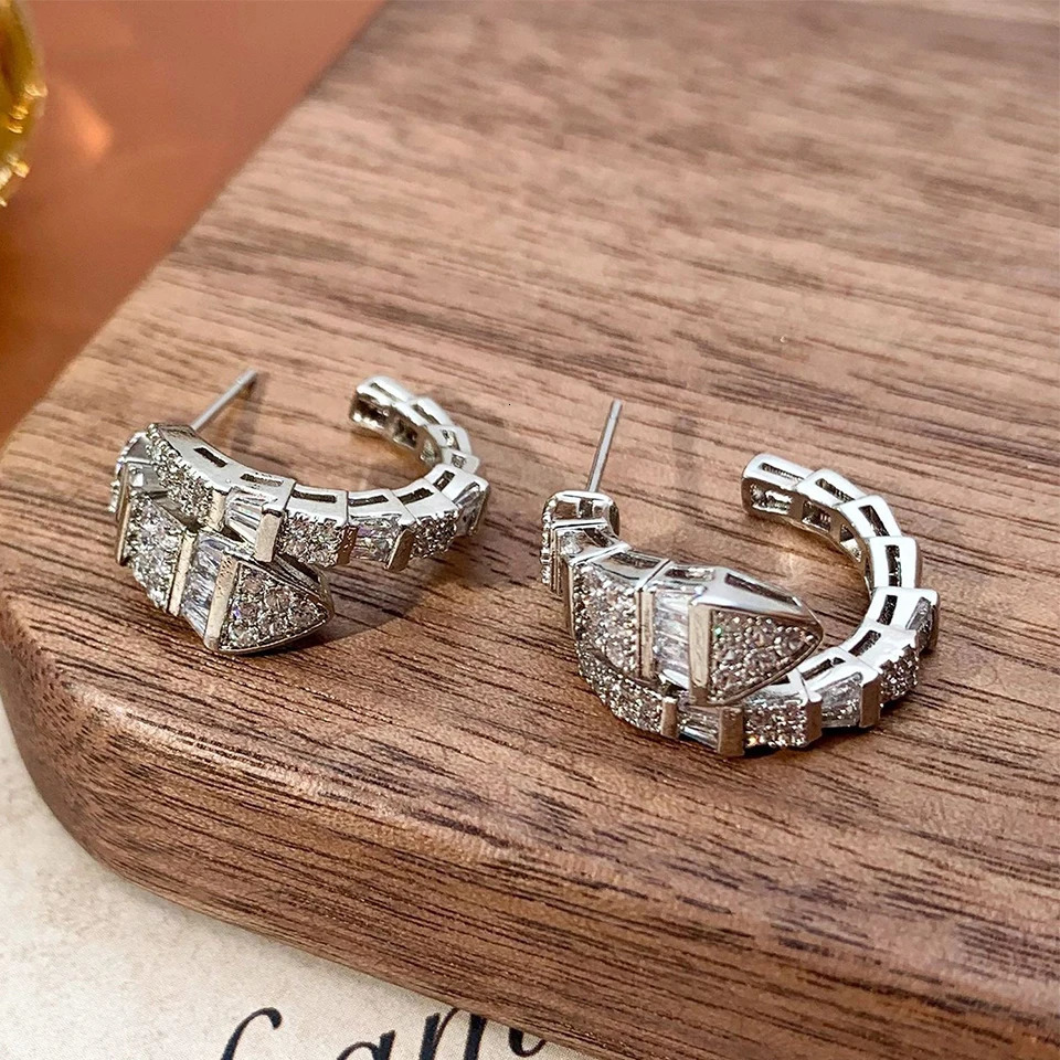 Yupsk Trendy Shiny Zircon Snake Bone Shaped Earring for Women White Gold Color Crystal CZ Exquisite Party Jewelry251113